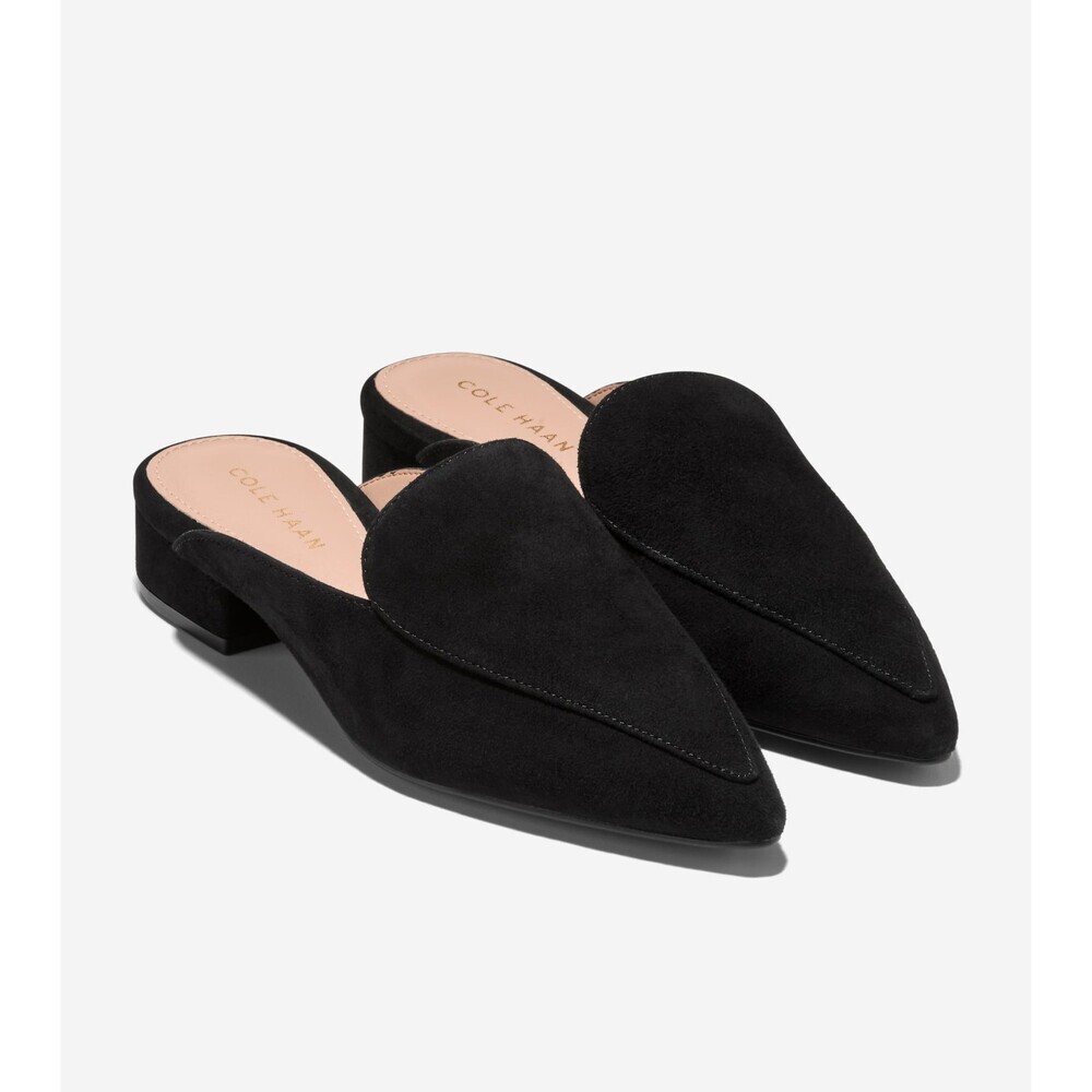 Cole Haan Piper W08934 Flats Women's US 7 Black Suede Pointed Toe Mules LION447